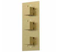 Architeckt® Thermostatic Bathroom Shower Mixer Valve Concealed Triple Outlet Wall Mounted Square Controls Diverter Modern, Brushed Brass