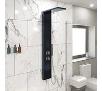 Architeckt® Thermostatic Shower Tower Column Panel, Three Function 3-in1 System with Rainfall Head Handset 2 Body Jets Square Showers, Mirrored Black