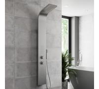 Architeckt® Thermostatic Shower Tower Column Panel, Three Function 3-in1 System with Rainfall Head Handset 2 Body Jets Showers Curved, Brushed Steel