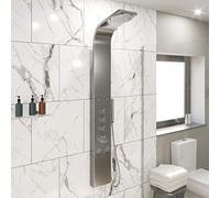 Architeckt® Thermostatic Shower Tower Column Panel, Three Function 3-in1 System with Rainfall Head Handset 4 Body Jets Curved Showers, Brushed Steel
