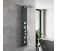 Architeckt® Thermostatic Shower Tower Column Panel, Three Function 3-in1 System with Rainfall Head Handset 4 Body Jets Showers Square, Grey Glass