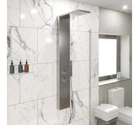 Architeckt® Thermostatic Shower Tower Panel Column, Three Outlet 3-in1 System with Rainfall Head Handset 2 Body Jets Showers Square, Brushed Steel