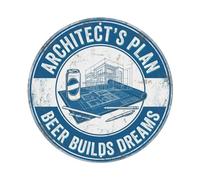 Architect Blueprint Garage Beer Metal Tin Sign Plaque Wall Decor for Cafe, Club Bar, Office, Home Garden Round Metal Poster 8x8Inch
