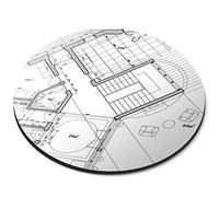 Architect House Plans Print - Flexible Round 5mm Rubber Mouse Mat Pad Office Home Novelty Printed Desk Accessory 2382
