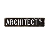Architect Metal Road Sign Profession Way Wall Signs Personalized Metal Tin Signs Tin Wall Art Sign Retro Metal Plaque Sign Art Decoration for Home Beach House Bathroom 4x18in