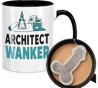 Architect Wanker Rude Mug Gift for Him - Funny Mug Gift for Architects & Designers - Novelty Professional Coffee Cup with Rude-Shaped Teabag Joke - Office Work Colleague Gift - Secret Santa Prank