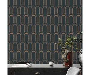 Architects Paper 391762 Non-Woven Wallpaper Black/Beige/Gold Metallic Architects Paper Arcade Retro 10.05 m x 0.53 m Made in Germany