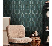 Architects Paper Art Deco 391763 Non-Woven Wallpaper Petrol Blue Gold Metallic Architects Paper Arcade Retro 10.05 m x 0.53 m Made in Germany