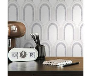 Architects Paper Art Deco 391764 Wallpaper White Grey Silver Metallic Architects Paper Arcade Non-Woven Wallpaper Retro 10.05 m x 0.53 m Made in Germany