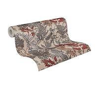 Architects Paper Floral Wallpaper Floral|Impression Non-Woven Wallpaper 10.05 m x 0.53 m Beige Grey Red Made in Germany 377512 37751-2