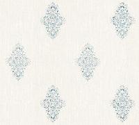 Architects Paper Textile Wallpaper Luxury Wallpaper with Ornaments Baroque 10.05 m x 0.53 m White Blue Metallic Made in Germany 319461 31946-1
