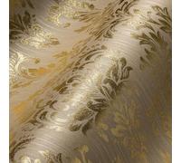 Architects Paper Textile Wallpaper Metallic Silk Wallpaper with Ornaments Baroque 10.05 m x 0.53 m Beige Metallic Made in Germany 306592 30659-2