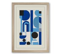 Architectural Blues Geometric Framed Wall Art Print A1 (84.1×59.4cm) Oak, Wall Decor for Living Room, Bedroom, Office & Home, Ready to Hang, Art Gift