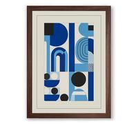 Architectural Blues Geometric Framed Wall Art Print A1 (84.1×59.4cm) Walnut, Wall Decor for Living Room, Bedroom, Office & Home, Ready to Hang, Art Gift