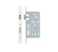 Architectural DIN Bathroom Sash Lock 78mm Centres 60mm Backset Radius Corners - Premium Mortice Bathroom Door Lock - Hardware Fittings Included (Powder Coat White)