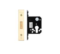 Architectural Euro Profile Dead Lock 64mm with 45mm Backset Heavy Duty Mortice Door Lock Case for Wooden and Metal Doors Fittings Included (Polished Brass)