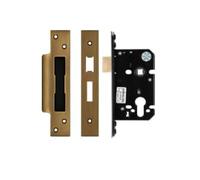 Architectural Euro Profile Sash Lock 64mm with 45mm Backset Heavy Duty Mortice Lock Case for Wooden and Metal Doors Fittings Included (Antique Brass)