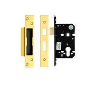 Architectural Euro Profile Sash Lock 64mm with 45mm Backset Heavy Duty Mortice Lock Case for Wooden and Metal Doors Fittings Included (Polished Brass)
