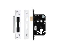 Architectural Euro Profile Sash Lock 64mm with 45mm Backset Heavy Duty Mortice Lock Case for Wooden and Metal Doors Fittings Included (Polished Stainless Steel)