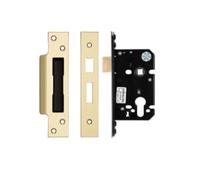 Architectural Euro Profile Sash Lock 64mm with 45mm Backset Heavy Duty Mortice Lock Case for Wooden and Metal Doors Fittings Included (Satin Brass)