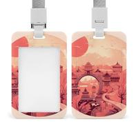 Architectural Patterns Sliding Id Badge Holder Heavy Duty Waterproof Badge Clip Plastic Key Card Work Holder Case Vertical Sleeve Pocket for Teacher Student