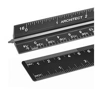 Architectural Scale Ruler with Straight Ruler, 12 Inches Imperial Measurements, Blcak Laser-Etched Aluminum Architect Triangular Ruler for Architects, Engineers, Architects, Students and Draftsman