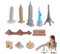 Architectural Statue of World Famous Building | 10 Pieces Global City Architecture Figurines - Including State Building, Big Ben, Statue of, Arc De
