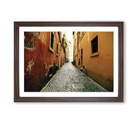 Architecture Alley Through The Houses Framed Print | A2 Walnut Framed Wall Art | Ready to Hang | Modern Cityscape Picture | Living Room Bedroom Lounge Office