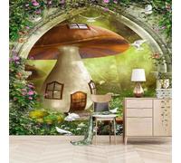 Architecture Arches Mushrooms Cabins Flowers Modern 3D Wallpaper Premium Textured Silk Neutral Tones Material Ideal for Living Room Bedroom-300cm×210cm