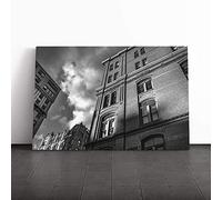 Architecture Black and White City House Canvas Print | Gallery Wrapped 30mm Frame Wall Art | 20x14 inches | Ready to Hang | Modern Cityscape Picture | Living Room Bedroom Lounge Office