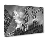 Architecture Black and White City House Canvas Print | Gallery Wrapped 30mm Frame Wall Art | 30x20 inches | Ready to Hang | Modern Cityscape Picture | Living Room Bedroom Lounge Office