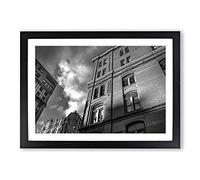 Architecture Black and White City House Framed Print | A2 Oak Framed Wall Art | Ready to Hang | Modern Cityscape Picture | Living Room Bedroom Lounge Office