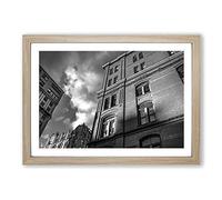 Architecture Black and White City House Framed Print | A2 Oak Framed Wall Art | Ready to Hang | Modern Cityscape Picture | Living Room Bedroom Lounge Office