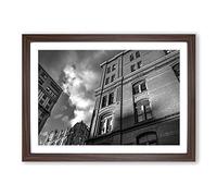 Architecture Black and White City House Framed Print | A2 Walnut Framed Wall Art | Ready to Hang | Modern Cityscape Picture | Living Room Bedroom Lounge Office