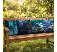 Architecture Cushion Covers 45 x 45, Landscape Pillow Cases 4 Pack, Sofa Bed Decor Cushion Covers 45 x 45 cm with Invisible Zipper Heat Absorbing Breathable for All-Season Who Sweat Easily BZTH-4936