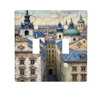 Architecture Double Light Switch Cover Plate, Historic Artistic Sky Buildings None Blue Plastic Standard Size Switch Plate Decorative for Home Living Room Bedroom Bathroom Decor