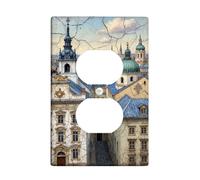 Architecture Duplex Outlet Covers Wall Plate, Historic Artistic Sky Buildings None Blue Plastic Standard Size Face Plates for Electrical Outlets for Home Living Room Bedroom Bathroom Decor