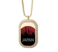 Architecture Landmark Outline Japan Necklace Pendant Diamond Crystal Golden Jewelry