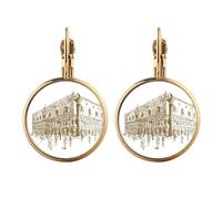 Architecture Landmark Sketch Landscape Gold Clip On Drop Earrings Non Piercing Dangle Jewelry