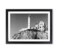 Architecture Lighthouse Alcatraz Framed Print | A2 Oak Framed Wall Art | Ready to Hang | Modern Cityscape Picture | Living Room Bedroom Lounge Office
