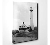 Architecture Lighthouse Presque Isle Light Station MI Canvas Print | Gallery Wrapped 30mm Frame Wall Art | 30x20 inches | Ready to Hang | Modern Seascape Picture | Living Room Bedroom Lounge Office