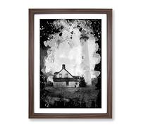 Architecture Lighthouse Presque Isle Light Station Mi Modern Cb Framed Wall Art Print, Ready to Hang Picture for Living Room Bedroom Home Office Décor, Walnut A4 (34 x 25 cm)