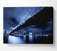 Architecture New York City Night Blues Canvas Print Wall Art - Canvas Art Double XL 40 x 56 Inches