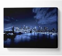 Architecture New York City Night Blues Glow Canvas Print Wall Art - Canvas Art Extra Large 32 x 48 Inches