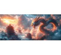 Architecture Paint by Numbers for Adults, Dragon Adult Paint by Numbers Canvas Kits, Painting Kits with Brushes and Acrylic, DIY Color Oil Painting for Beginners, Wall Art for Room, 44x20in M-5504