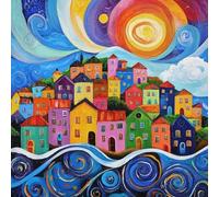 Architecture Paint by Numbers for Children Color Paint by Number Canvas 40X40CM, DIY Acrylic Oil Paintngs Adults Beginners Art Craft Kits with 3 Brushes and Acrylic Pigment, Home Room Decor, Gifts