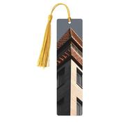 Architecture roof Bookmarks, Wood Bookmark for Women Men Handmade Book Mark for Book Lovers, Wood Tags Reading Page Markers Rectangle Shape Ornaments with Tassels
