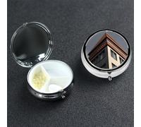 Architecture roof Pill Box with Mirror 3 Compartment Decorative Pill Case for Purse or Pocket Small Round Pill Organizer Weekly Metal Medicine Tablet Vitamin Holder Travel Gift
