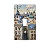 Architecture Single Light Switch Cover Plate, Historic Artistic Sky Buildings None Blue Plastic Standard Size Decorative Wall Plates for Bedroom Bathroom Kitchen Entrance Decor (Single)