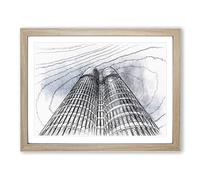Architecture Sketch Vol.21 In Abstract Modern Art Framed Print | A2 Oak Framed Wall Art | Ready to Hang | Abstract Cityscape Picture | Living Room Bedroom Lounge Office